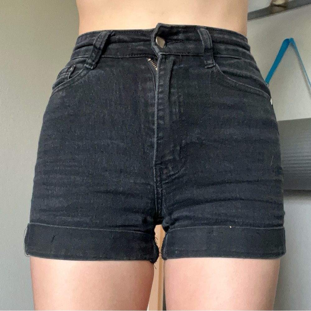 Women's high rise Black Denim Shorts